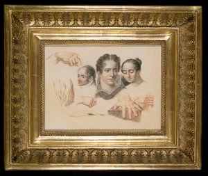 Studie ženských a mužských hlav a rukou, 1815 (červená a černá křída na papíře) od Abraham Constantin